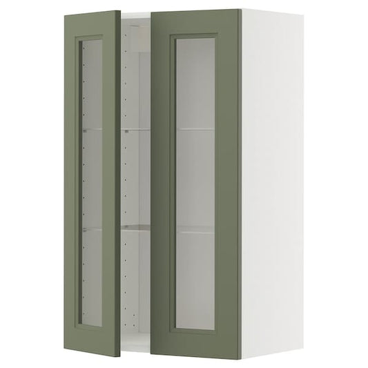 Ikea METOD - Wall unit with shelves/2 glass doors, white/Axstad gray-green,60x100 cm