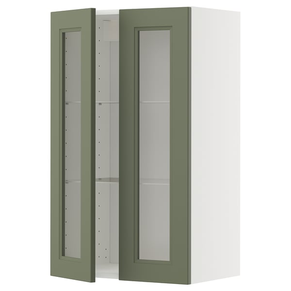 METOD - METOD Wall cabinet w shelves/2 glass drs, white/Axstad grey-green, 60x100 cm