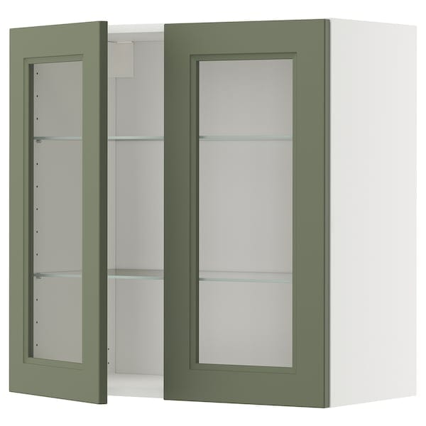 Ikea METOD - Wall unit with shelves/2 glass doors, white/Axstad gray-green,80x80 cm