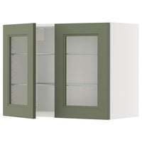 METOD wall cabinet w shelves/2 glass drs, white/Axstad grey-green, 80x60 cm