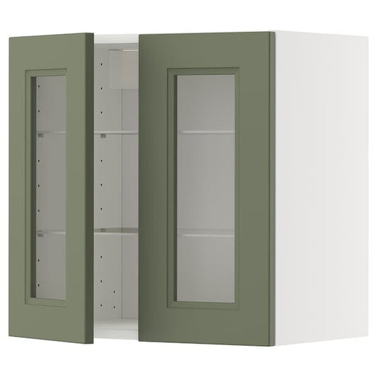 Ikea METOD - Wall unit with shelves/2 glass doors, white/Axstad gray-green,60x60 cm