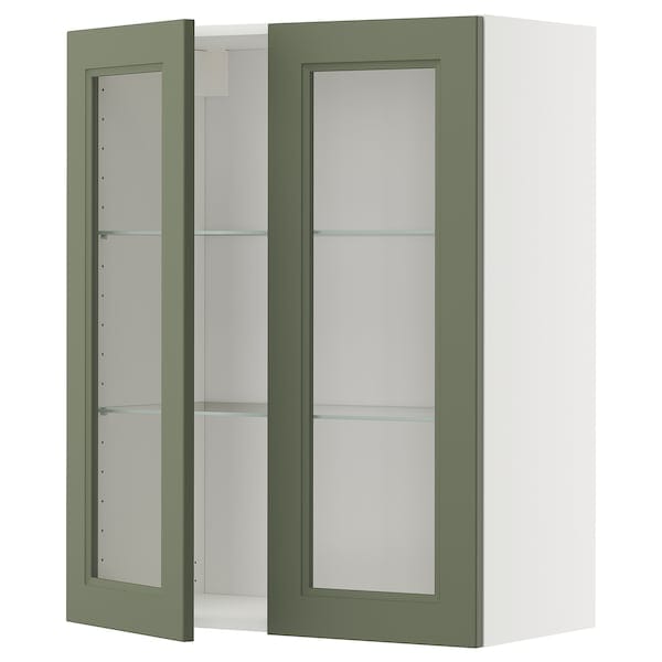 Ikea METOD - Wall unit with shelves/2 glass doors, white/Axstad gray-green,80x100 cm