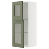 METOD wall cabinet w shelves/2 glass drs, white/Axstad grey-green, 40x100 cm