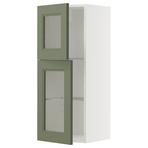 Ikea METOD - Wall unit with shelves/2 glass doors, white/Axstad gray-green,40x100 cm
