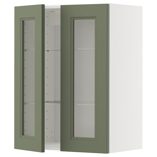 Ikea METOD - Wall unit with shelves/2 glass doors, white/Axstad gray-green,60x80 cm