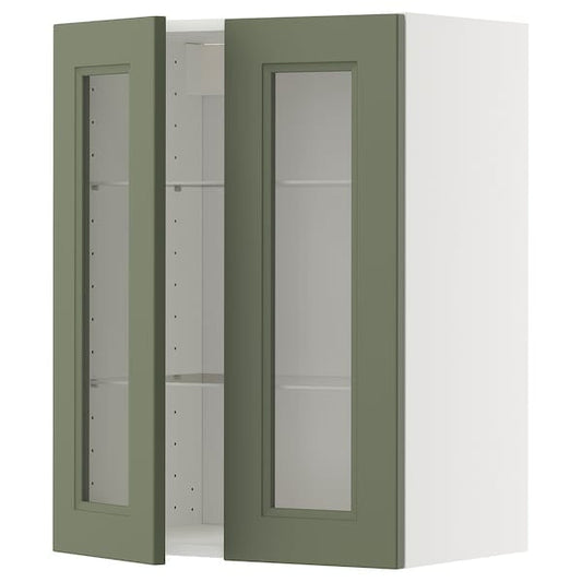 Ikea METOD - Wall unit with shelves/2 glass doors, white/Axstad gray-green,60x80 cm