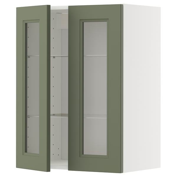 METOD - METOD Wall cabinet w shelves/2 glass drs, white/Axstad grey-green, 60x80 cm