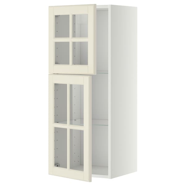 METOD - Wall cabinet w shelves/2 glass drs, white/Bodbyn off-white, 40x100 cm