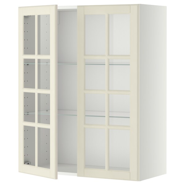 METOD - Wall cabinet w shelves/2 glass drs, white/Bodbyn off-white, 80x100 cm