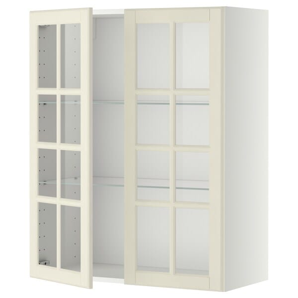 Ikea METOD - Wall cabinet w shelves/2 glass drs, white/Bodbyn off-white, 80x100 cm