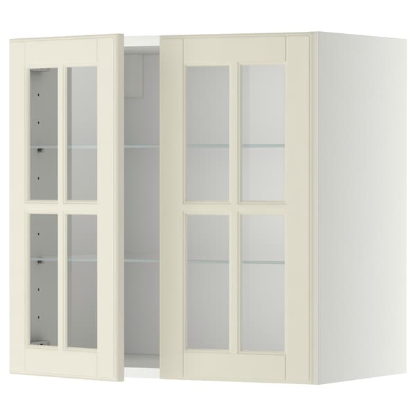 Ikea METOD - Wall cabinet w shelves/2 glass drs, white/Bodbyn off-white, 60x60 cm