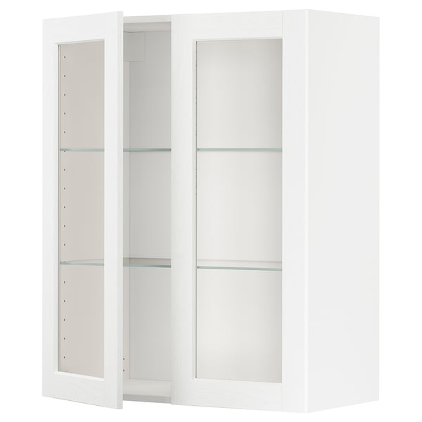 METOD wall cabinet w shelves/2 glass drs, white Enköping/white wood effect, 80x100 cm