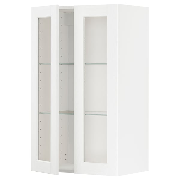 METOD wall cabinet w shelves/2 glass drs, white Enköping/white wood effect, 60x100 cm