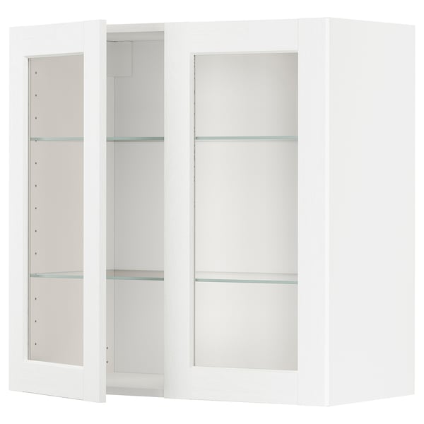 METOD wall cabinet w shelves/2 glass drs, white Enköping/white wood effect, 80x80 cm