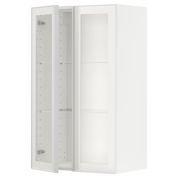 METOD wall cabinet w shelves/2 glass drs, white/Hejsta white clear glass, 60x100 cm