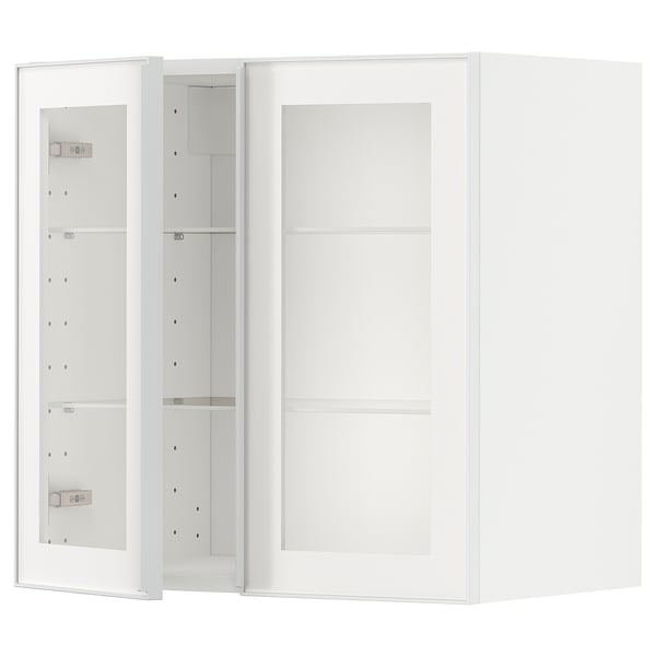 METOD wall cabinet w shelves/2 glass drs, white/Hejsta white clear glass, 60x60 cm
