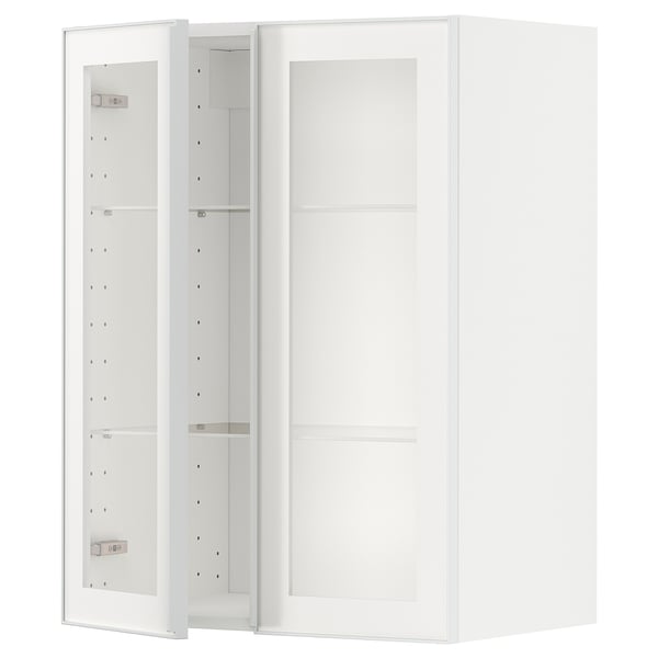 METOD wall cabinet w shelves/2 glass drs, white/Hejsta white clear glass, 60x80 cm