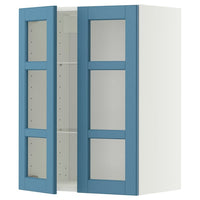 METOD wall cabinet w shelves/2 glass drs, white/Lerhyttan blue, 60x80 cm