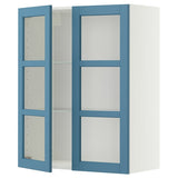 METOD wall cabinet w shelves/2 glass drs, white/Lerhyttan blue, 80x100 cm