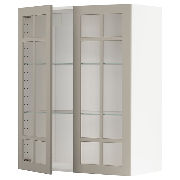METOD - METOD Wall cabinet w shelves/2 glass drs, white/Stensund beige, 80x100 cm