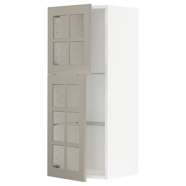 METOD wall cabinet w shelves/2 glass drs, white/Stensund beige, 40x100 cm