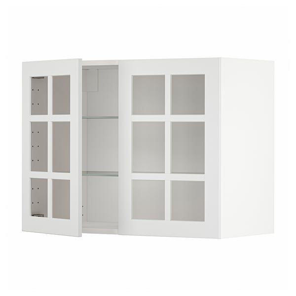 METOD wall cabinet w shelves/2 glass drs, white/Stensund white, 80x60 cm