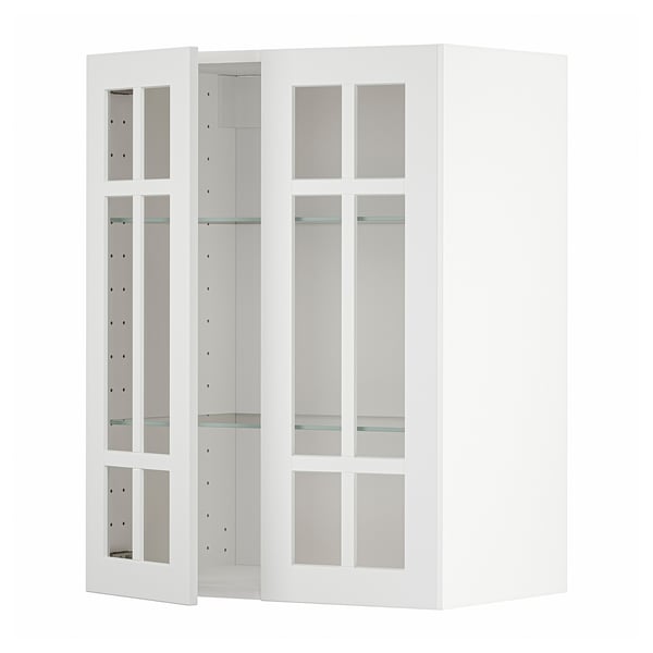 METOD wall cabinet w shelves/2 glass drs, white/Stensund white, 60x80 cm