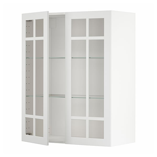 METOD wall cabinet w shelves/2 glass drs, white/Stensund white, 80x100 cm