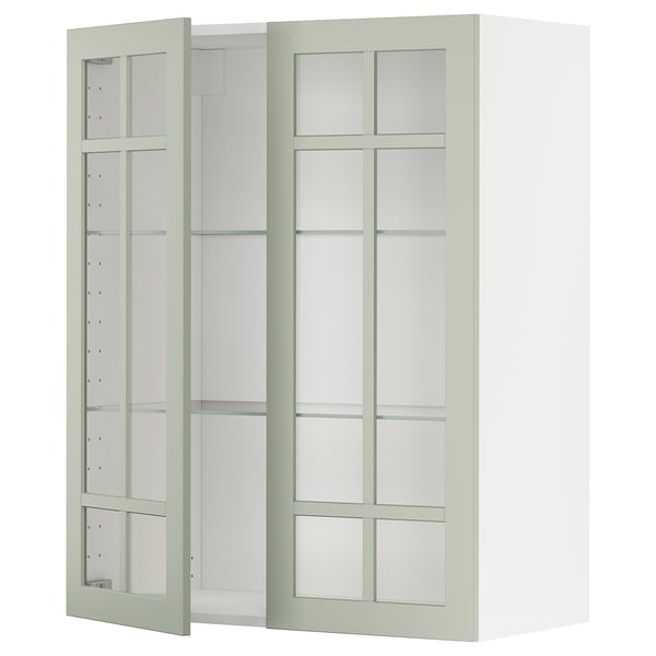 METOD wall cabinet w shelves/2 glass drs, white/Stensund light green, 80x100 cm