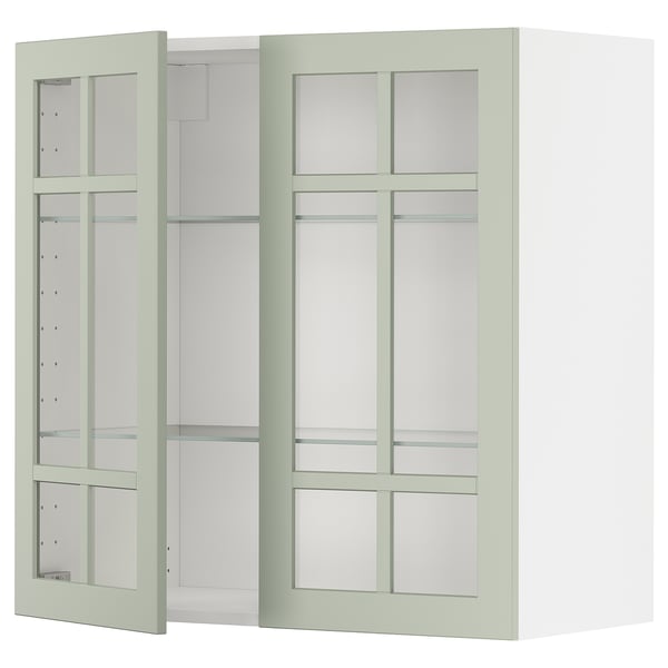 METOD - METOD Wall cabinet w shelves/2 glass drs, white/Stensund light green, 80x80 cm
