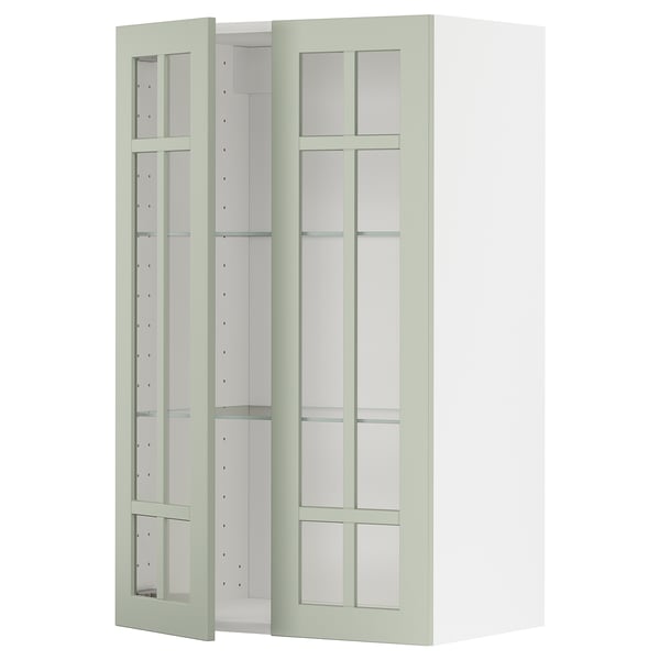 METOD wall cabinet w shelves/2 glass drs, white/Stensund light green, 60x100 cm