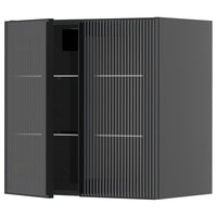METOD wall cabinet w shelves/2 glass drs, black-grey/Hejsta anthracite reeded glass, 60x60 cm