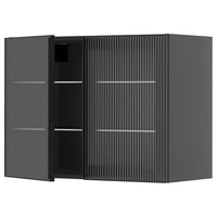 METOD wall cabinet w shelves/2 glass drs, black-grey/Hejsta anthracite reeded glass, 80x60 cm