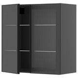 METOD wall cabinet w shelves/2 glass drs, black-grey/Hejsta anthracite reeded glass, 80x80 cm