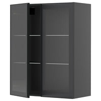 METOD wall cabinet w shelves/2 glass drs, black-grey/Hejsta anthracite reeded glass, 80x100 cm