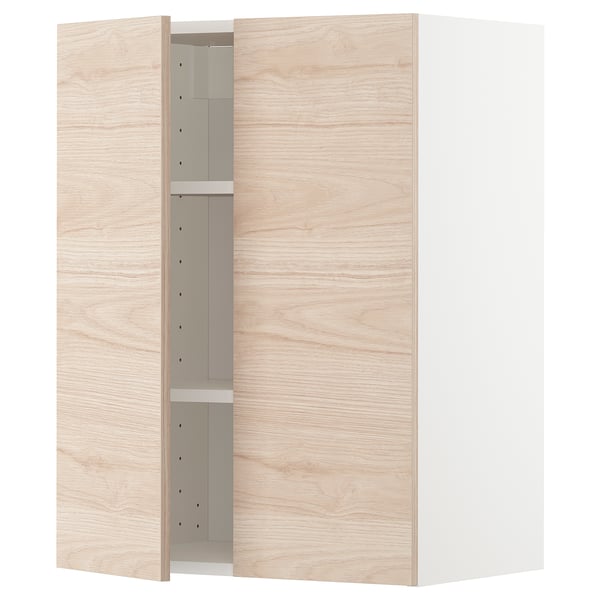 METOD wall cabinet with shelves/2 doors, white/Askersund light ash effect, 60x80 cm