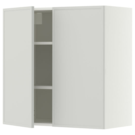 METOD wall cabinet with shelves/2 doors, white/Aspudden light grey, 80x80 cm