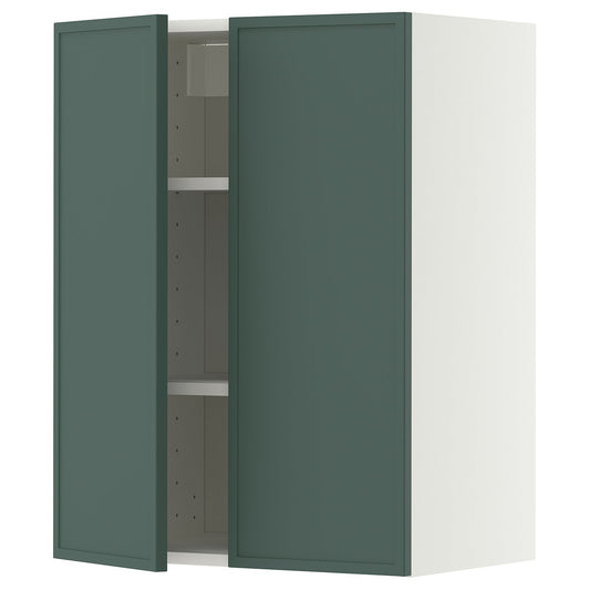 METOD wall cabinet with shelves/2 doors, white/Aspudden dark grey-green, 60x80 cm