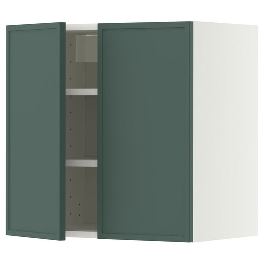 METOD wall cabinet with shelves/2 doors, white/Aspudden dark grey-green, 60x60 cm