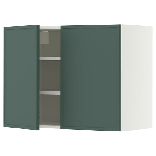 METOD wall cabinet with shelves/2 doors, white/Aspudden dark grey-green, 80x60 cm