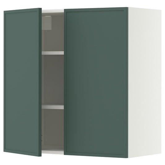 METOD wall cabinet with shelves/2 doors, white/Aspudden dark grey-green, 80x80 cm