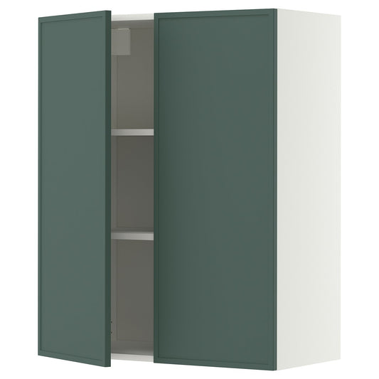 METOD wall cabinet with shelves/2 doors, white/Aspudden dark grey-green, 80x100 cm