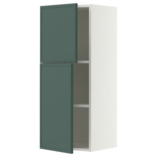 METOD wall cabinet with shelves/2 doors, white/Aspudden dark grey-green, 40x100 cm