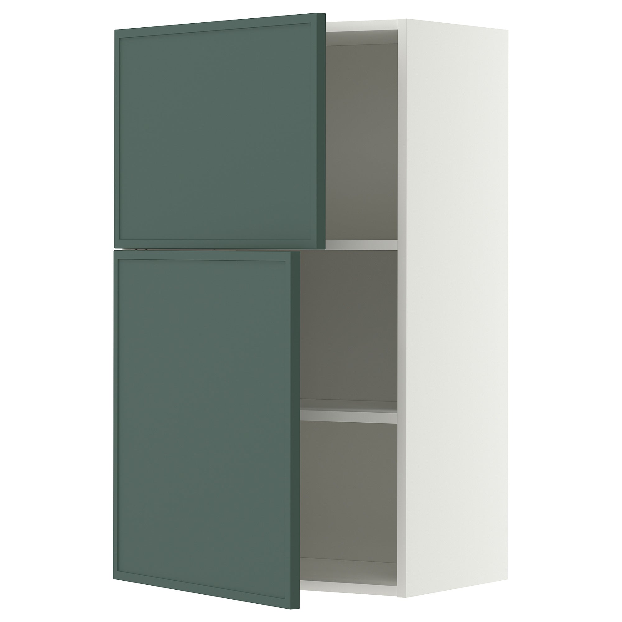 METOD wall cabinet with shelves/2 doors, white/Aspudden dark grey-green, 60x100 cm