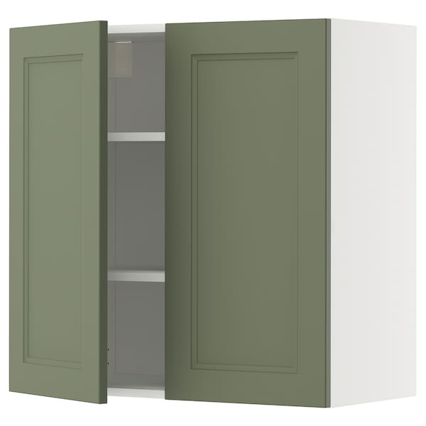 Ikea METOD - Wall unit with shelves/2 doors, white/Axstad gray-green,80x80 cm