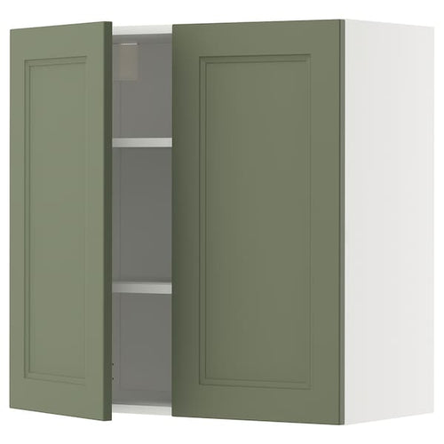 METOD wall cabinet with shelves/2 doors, white/Axstad grey-green, 80x80 cm
