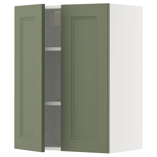 Ikea METOD - Wall unit with shelves/2 doors, white/Axstad gray-green,60x80 cm