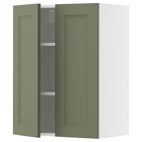 METOD wall cabinet with shelves/2 doors, white/Axstad grey-green, 60x80 cm