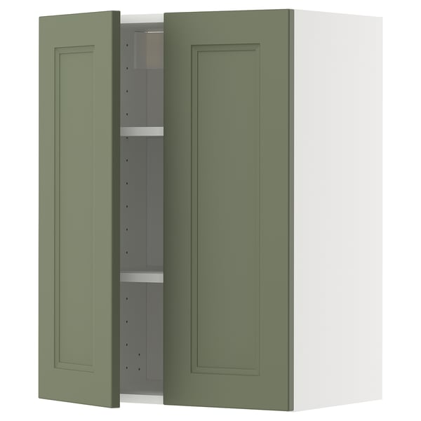 METOD wall cabinet with shelves/2 doors, white/Axstad grey-green, 60x80 cm