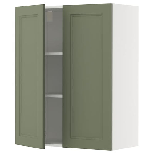 METOD wall cabinet with shelves/2 doors, white/Axstad grey-green, 80x100 cm